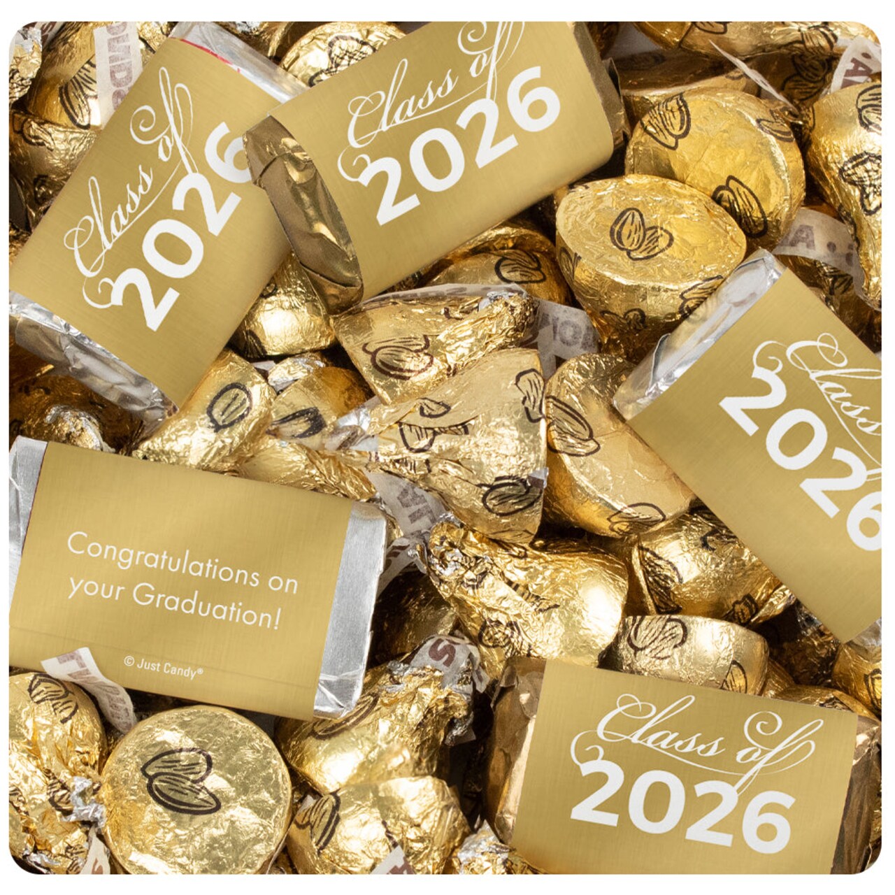 128 Pcs Red Graduation Candy Party Favors Hershey's Miniatures and Red Kisses by Just Candy (1.588 lbs approx. 128 Pcs)